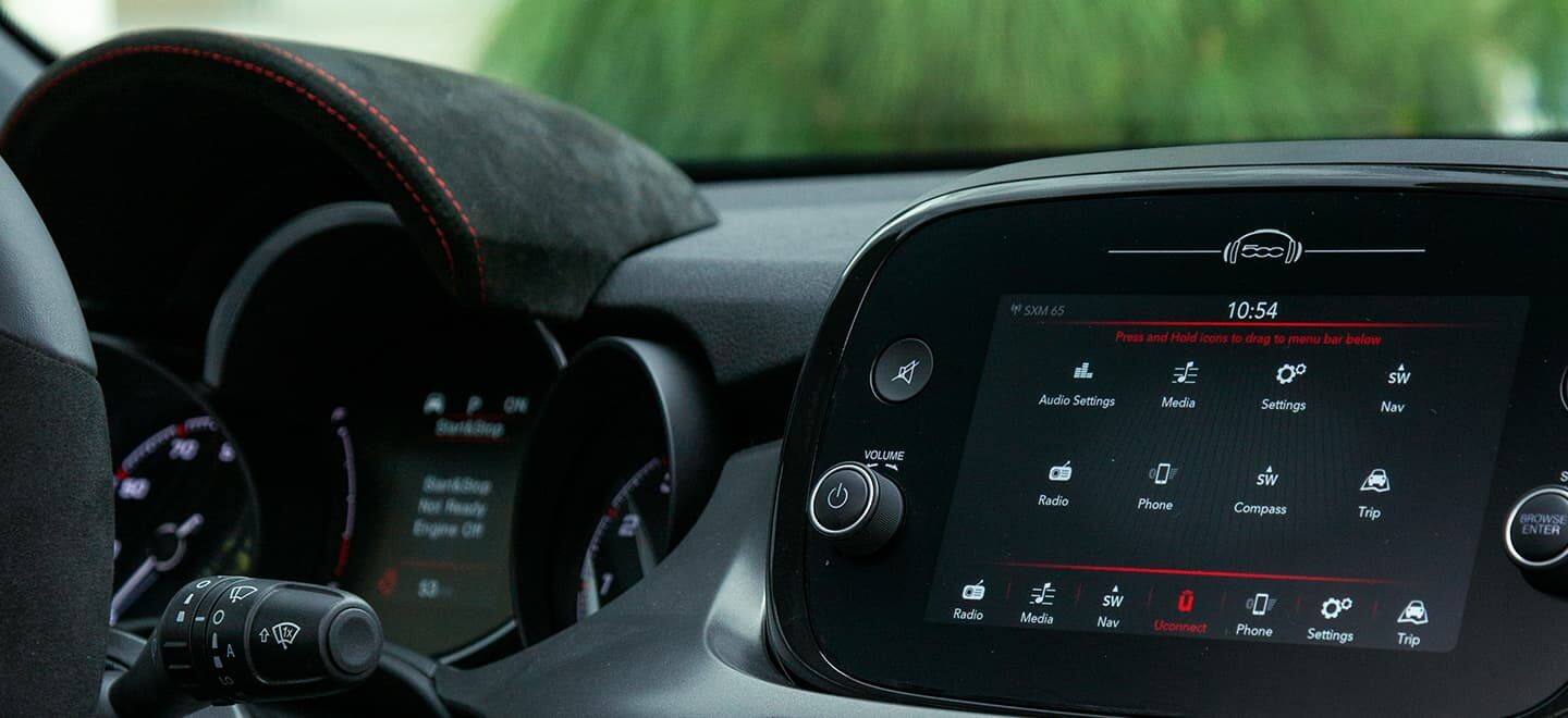 Display The Uconnect 4 touchscreen on the 2021 Fiat 500X Sport.