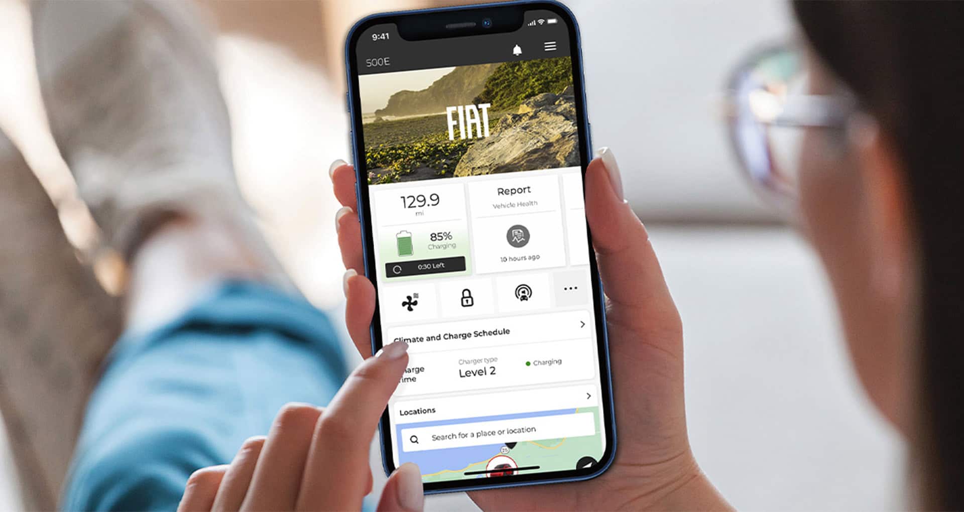 The Fiat app displayed on a smartphone.