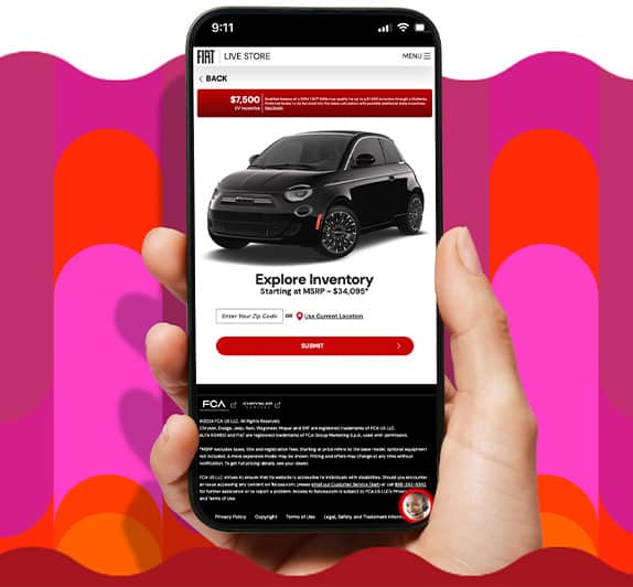 A smartphone displaying a page from the Fiat Live Store app.