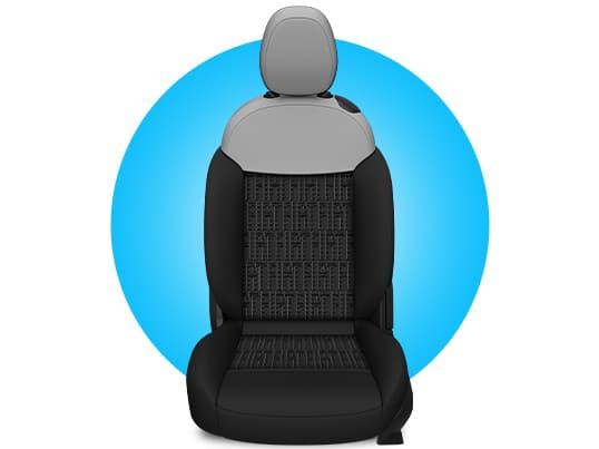 A front seat from a 2026 Fiat 500e Pop.